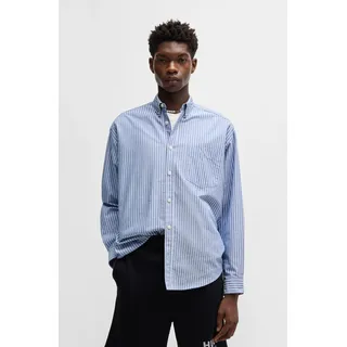 Langarmhemd HUGO BLUE "Ebill", Herren, Gr. XXL, N-Gr, blau (open blau493), Web, Obermaterial: 100% Baumwolle, gestreift, oversize hüftbedeckend, 1-Knopf-Manschette mit Schlitz, Hemden Langarmhemd, oversize