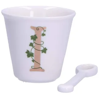 La Porcellana Bianca - Glas Buchstabe I mit Teelöffel, Küche - Einzigartige Linie - Geschenkidee - Porzellan - 75 CC; Ø 6,7 cm; Höhe 6 cm
