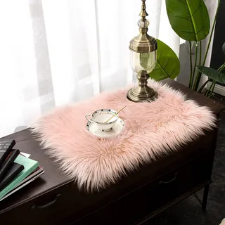Teppich Wölkchen Schaffell Lammfell Imitat Fellteppich Kunstfell Teppich Waschbar - Flauschiger Teppich Wohnzimmer, Bettvorleger Schlafzimmer - Rosa - 40x60 cm
