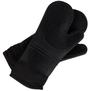 Relaxdays Ofenhandschuhe Silikon, hitzebeständig, Anti-Rutsch Grillhandschuhe, weiches Innenfutter, 1 Paar, schwarz