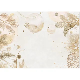 Tischsets Weihnachten, 50 Stück: Weihnachtliche Platzsets Gold, Platzdeckchen Papier, Untersetzer Tisch, Set Bastelpapier Zweige & Weihnachtskugeln, Unterlage Esstisch, Telleruntersetzer, 42 x 30 cm