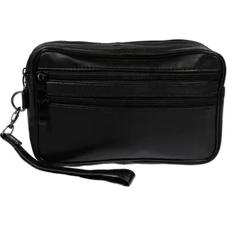 XL echt Leder Doppelkammer Handgelenktasche Herrentasche Tasche Schwarz NEU - Schwarz