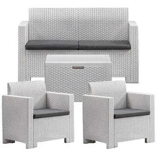 BICA Gartenmöbel Set Nebraska 2, Lounge 4 Plätze, Weiß, Rattan Design