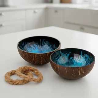 cocovibes Kokosnuss-Schalen 2er 13cm Blau-Schwarz – Schlüsselschale | Handgemachte Holzschalen aus echter Kokosnuss – Schlüsselschalen, Deko- & Schmuckschalen für Flur & Sideboard, nachhaltig