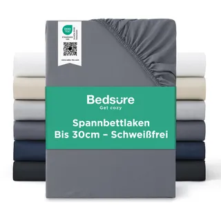 Bedsure Spannbettlaken 180x200cm Bis 30cm - Bettlaken 180 x 200 Boxspringbett, Oeko-TEX Zertifiziert Spannbetttücher, Gebürsteter-Mikrofaser, Hautfreundlich Weich & Pflegeleicht, Anthrazit-grau