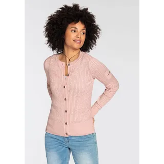 Strickjacke KANGAROOS, Damen, Gr. 32/34, rosa (rosa melange), Feinstrick, Obermaterial: 50% Baumwolle, 50% Polyacryl, Zopfmuster, meliert, figurbetont hüftlang, Rundhals, Rippstrickbündchen, Strickjacken Strickjacke, hüftlange Form, figurbetonte Passform, aus Feinstrick und Strick, Topseller