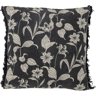 Bloomingville Mali Kissen aus recycelter Baumwolle mit Blumen aufdruckt in der Farbe Schwarz, 50x50 cm, 82052932