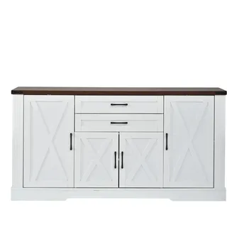 Merax Sideboard mit Arbeitsplatte 4 Türen 2 Schubladen Buffetschrank Weiß