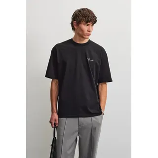 T-Shirt PEGADOR "Pike Oversized Tee", Herren, Gr. M, schwarz (washed schwarz, weiß), Single Jersey, Obermaterial: 100% Baumwolle, bedruckt, oversize normal, Rundhals, Shirts T-Shirt, Baumwolle, oversize