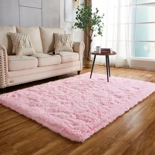 Achiiso Rosa Hochflorteppich rutschfest 60x120cm Teppich für Schlafzimmer | Plüsch, Hochflor 4-5 cm, Rutschfeste, Jugendzimmer Mädchen, für Wohnzimmer, Schlafzimmer, Kinderzimmer, Babyzimmer