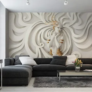 Muralo Tapete Selbstklebend 3D, Medusa, Luxus, Stein, Marmor - 400x280 cm | Beeindruckendes 3D-Design, hochauflösender Druck - ideal für Wohnzimmer und Schlafzimmer, Ein außergewöhnliches Raumerlebnis