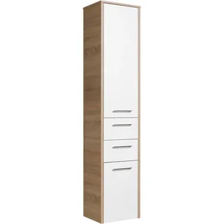 Saphir »Quickset 382 Badschrank 40 cm breit, 2 Türen, 2 Schubladen« Badezimmer-Hochschrank, Weiß Hochglanz, Griffe in Chrom glänzend,