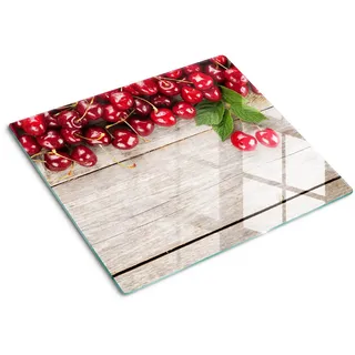 Tulup Glasplatte 60x52 cm Kirschen auf Holz , Rot , Glas , 60x0.4x52 cm , Küchen, Küchenelektrogeräte, Herde, Herdabdeckplatten