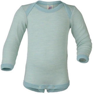 Engel Baby/Kinder Body Langarm gestreift Bio-Wolle/Seide, Gletscher/Natur, 50/56