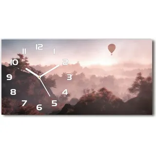 Wanduhr aus Glas – 60x30 cm - Glasbild - Glasuhr - Gehärtetes Glas - weisse-zeiger - Ballon über den Wald - Weiß