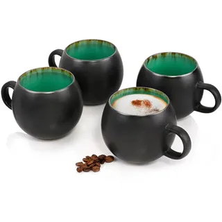Sänger Cappuccinotassen SET Palm Beach - 4 teilig aus Steingut , Grün , Keramik , 4-teilig , kratzfest , Geschirr, Tassen, Kaffeetassen