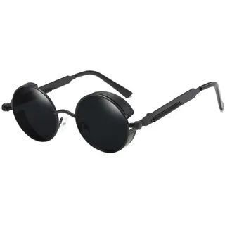 BOZEVON Punk Runde Sonnenbrille - Klassische Metall Radfahren Retro Sonnenbrille für Damen & Herren Schwarz-Grau