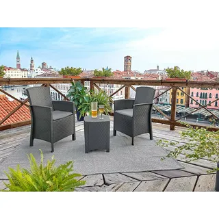 Dmora - Lounge-Set für den Außenbereich Jupiter, Garten-Set mit Kissen, Lounge-Set für den Innenbereich in Rattan-Optik, 100% Made in Italy, Anthrazit