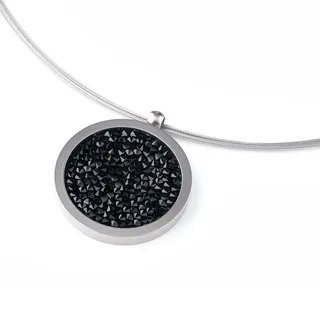 TIABELLE – Collier YOKO aus Titan mit funkelnden Swarovski® Kristallen – Silberfarbene Kette für Damen – allergenfrei & hautverträglich – Handmade in Germany (L=45cm | 30,0mm ø | Jet)