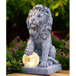Yeomoo Löwen Figuren mit Solarlampen Kugel Gartendeko - Lustige Solar Gartenfiguren Deko für Außen Garten - Geschenk für Männer Frauen Mama Geburtstag - Wetterfest Dekoation für Wohnzimmer Balkon