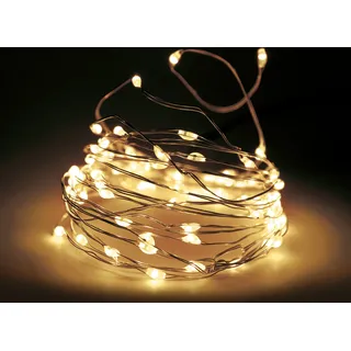 Draht Lichterkette 795 cm mit 160 LED und 8 Leuchtfunktionen - warm weiß - Garten Deko Beleuchtung Außen Innen Batterie betrieben mit Timer