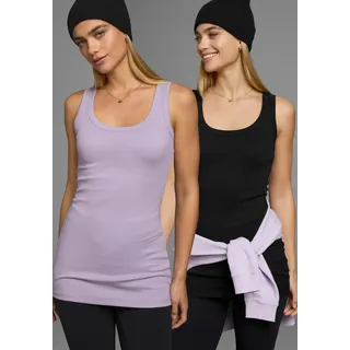 Tanktop FLASHLIGHTS, Damen, Gr. 52/54 (XXL), lila (flieder, schwarz), Feinripp, Obermaterial: 100% Baumwolle, clean, unifarben, Basic, sehr figurbetont hüftbedeckend, Rundhals, Tops Tanktop, sehr figurbetonte Passform, aus Baumwolle, mit Rundhalsausschnitt, Topseller