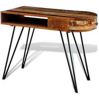 vidaXL Schreibtisch Altholz Massiv mit Eisenbeinen - Braun