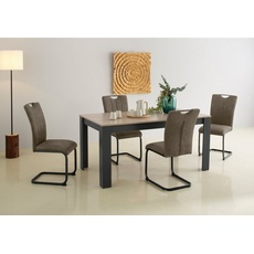 Bild von Essgruppe »Napoli«, (Set, 5 tlg., 4 Freischwinger + 1 Esstisch), 5-teilige Tischgruppe mit modernem Freischwinger Stuhl und Esstisch, braun
