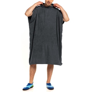 Aquarti Damen Herren Badeponcho Frottee Kapuzenhandtuch Umziehhilfe Surf Poncho mit Kapuze, Farbe: Anthrazit, Größe: L/XL