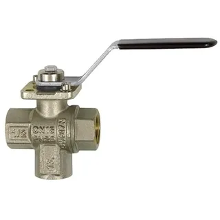 Riegler 3-Wege-Kugelhahn, MS vern., Anschluss unten, L-Bohrung, Rp 3/4