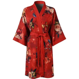 Ledamon Damenkimono – kurzer Morgenmantel für Damen – Bademantel mit Tasche und Blumenmuster sowie Nachthemd (rosarot)
