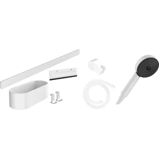 hansgrohe WallStoris - Badezimmer Set, Zubehör Set für das Bad ohne bohren, 7-teilig, mit Duschkopf wassersparend und Bad-Accessoires, Badezimmer Zubehör, Mattweiß, 24291700