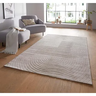Taracarpet Moderner In & Outdoor Kurzflor Boho Skandi Designer Teppich mit 3D Effekt für Wohnzimmer Schlafzimmer und die Küche auch für Balkon und Terrasse geeignet beige 80x150 cm