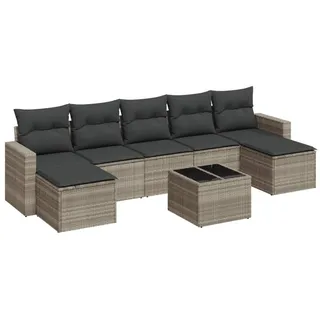 vidaXL 8-tlg. Garten-Sofagarnitur mit Kissen Hellgrau Poly Rattan - Grau