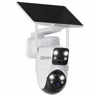CZEview 4MP Dual Objektiv Überwachungskamera Aussen Solar, 2.4GHz WLAN | Outdoor Kamera mit Multifunktionalem Solarmodul, 10000mAh Akku, Dual Bewegungsmelder, Farb-Nachtsicht, 2-Wege-Audio