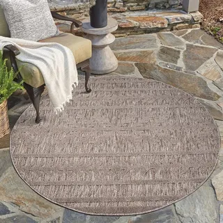 Carpet City Teppich »In-& Outdoorteppich Santorini 411, 3D-Effekt, Boho-Optik«, rund, 5 mm Höhe, Wetterfest & UV-beständig für Terrasse, Balkon, Küche, Flur, braun