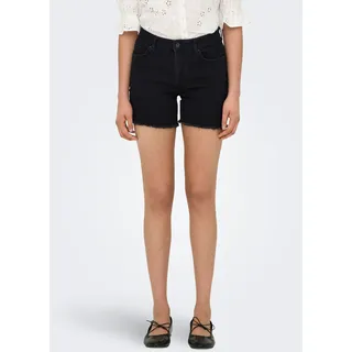 Jeansshorts ONLY "ONLLAURA MID WAIST SHORT RW BOX", Herren, Gr. L, N-Gr, schwarz, Denim/Jeans, Obermaterial: 80% Baumwolle, 19% Polyester, 1% Elasthan, unifarben, regular fit kurz, Jeans Jeansshorts, mit ausgefranstem Saum