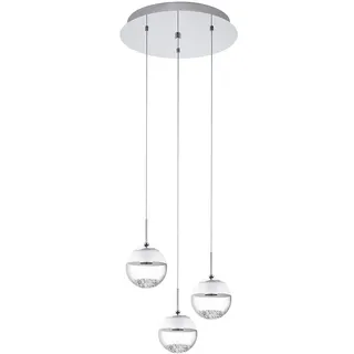 EGLO LED Pendelleuchte Montefio 1, 3 flammige Hängelampe, Pendellampe aus Metall, Glas und Kristall, Hängeleuchte in Chromfarben, Weiß, LED Esstischlampe warmweiß, Ø 40 cm