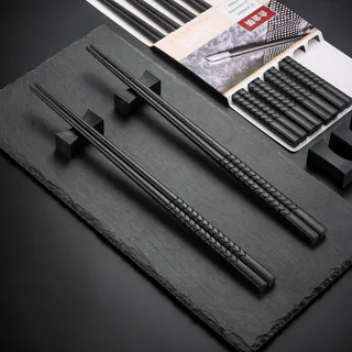 EssStäbchen schwarz 6 Paar + 6 pcs Essstäbchenbblagen schwarz Japanische Chopsticks chinesische stäbchen Chopsticks Essstäbchen Metall ,rutschfeste Essstäbchen Restaurant