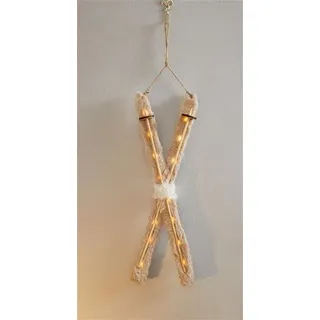 Dekohänger "Ski" aus Holz & Kunstfell mit LED Beleuchtung, Winterdeko, Weihnachtsdeko - Creme