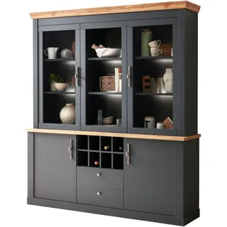 Furn.Design Buffetschrank grau, Wotan Eiche Landhaus, Vitrinenschrank mit Soft-Close-Funktion , Metall , Nachbildung,Eiche , Uni , 8 Fächer , 2 Schubladen , Rechteckig , Sockel , 184x205x44 cm , FSC 100% , Esszimmer, Anrichten, Buffetschränke