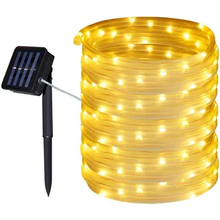 Tuokay, Solar Lichterkette Schlauch Außen, 10m 100 LED 8 Modi Wasserdicht LED Außenlichterkette, Dekorative Beleuchtung für Garten Balkon Pavillon Terrasse Rasen Hof Zaun Deko (Warmweiss)