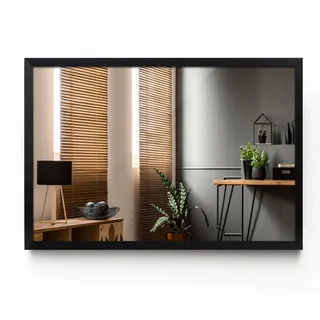Tulup Spiegel 100 x 70 cm schwarzer Rahmen , Schwarz , Glas , Rechteckig , 100x70x1 cm , Spiegel, Wandspiegel