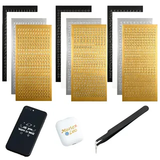 12 Blatt Wachsbuchstaben für Kerzen Set,Wachsbuchstaben Kerzen Aufkleber | PVC,mit Zahlen Groß Kleinbuchstaben,für Kommunionkerze Bastelset Taufe Hochzeit Verzieren(Silber Gold Weiß Schwarz)