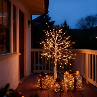 CCLIFE Led Lichterbaum Innen Aussen Weihnachten, Led Baum Innen, Birkenbaum Lichterdeko, Warmweiß, IP44, 120cm, 150LED, CushHom