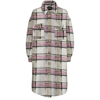 ONLY Women's ONLANDREA X-Long Shacket CC OTW Jacke, Woodsmoke/Checks:Heather Rose + Black, L