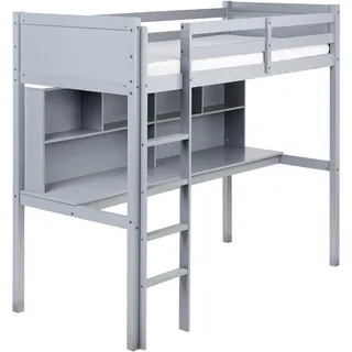 Beliani Hochbett MIT Schreibtisch 90x200 cm Grau Foucamont , Holz , 90x200 cm , Babymöbel & Kindermöbel, Kinderzimmer & Jugendzimmer, Stockbetten