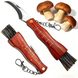 ToolSavvy Pilzmesser mit Holzgriff und Bürste, 21 cm, zum Schneiden, Putzen und Ernten, Geschenk für Pilzsammler