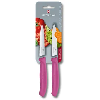 Victorinox Swiss Classic, Tomaten- und Gemüsemesser-Set, 2teilig, Extra Scharfe Klinge, Kunststoffgriff, Rostfreier Stahl, Swiss Made, Pink