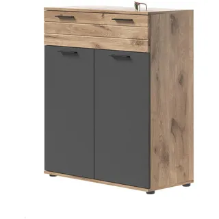 Inn.Furn Schuhkommode Eiche, grau 90 cm mit Soft-Close , Holzwerkstoff , Nachbildung,Eiche , 4 Fächer , 1 Schubladen , Rechteckig , 90x104x37 cm , Garderobe, Schuhaufbewahrung, Schuhschränke